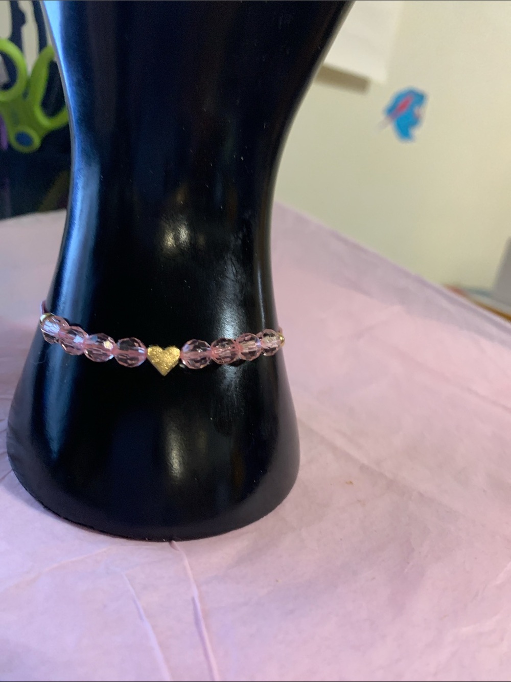 Pink Faceted Bead Bracelet with Gold Heart Accent